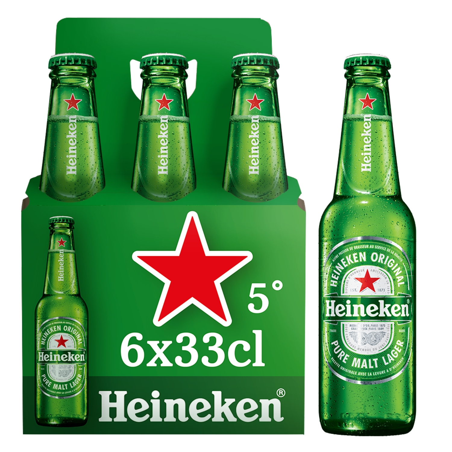 bière blonde 5% heineken le pack de bouteilles6x33cl bière blonde 5% heineken le pack de bouteilles6x33cl