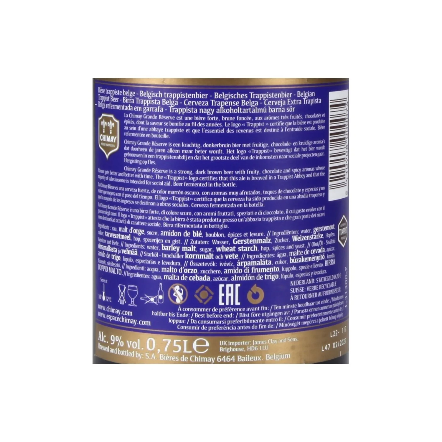 bière brune grande réserve trappiste belge 9% chimay la bouteille 75cl bière brune grande réserve trappiste belge 9% chimay la bouteille 75cl