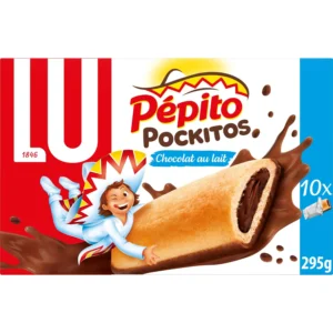 biscuits barre fourrés au chocolat au lait pockitos pepito lu la boîte de 10 sachets 295 g