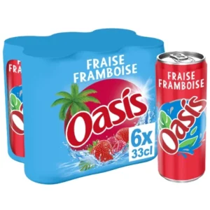 boisson rafraîchissante saveur fraise et framboise oasis le pack de 6 canettes de 33cl