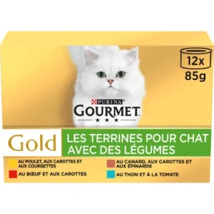 pâtée pour chat adulte en terrine multi variétés viande poisson légume gold gourmet