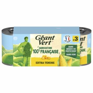 maïs doux extra tendre sans résidu de pesticides geant vert les 3 boîtes de 140g net égoutté