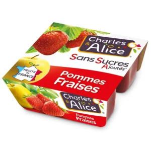 compote pomme fraise sans sucres charles & alice les 4 pots de 100g