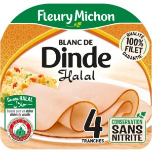 blanc de dinde halal conservation sans nitrite fleury michon la barquette de 4 tranches 130g