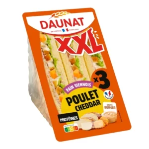 sandwich pain viennois poulet cheddar xxl daunat la barquette de 3 sandwichs