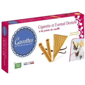 assortiment dessert cigarette et éventail dentelle à la pointe de vanille gavottes le paquet de 100g