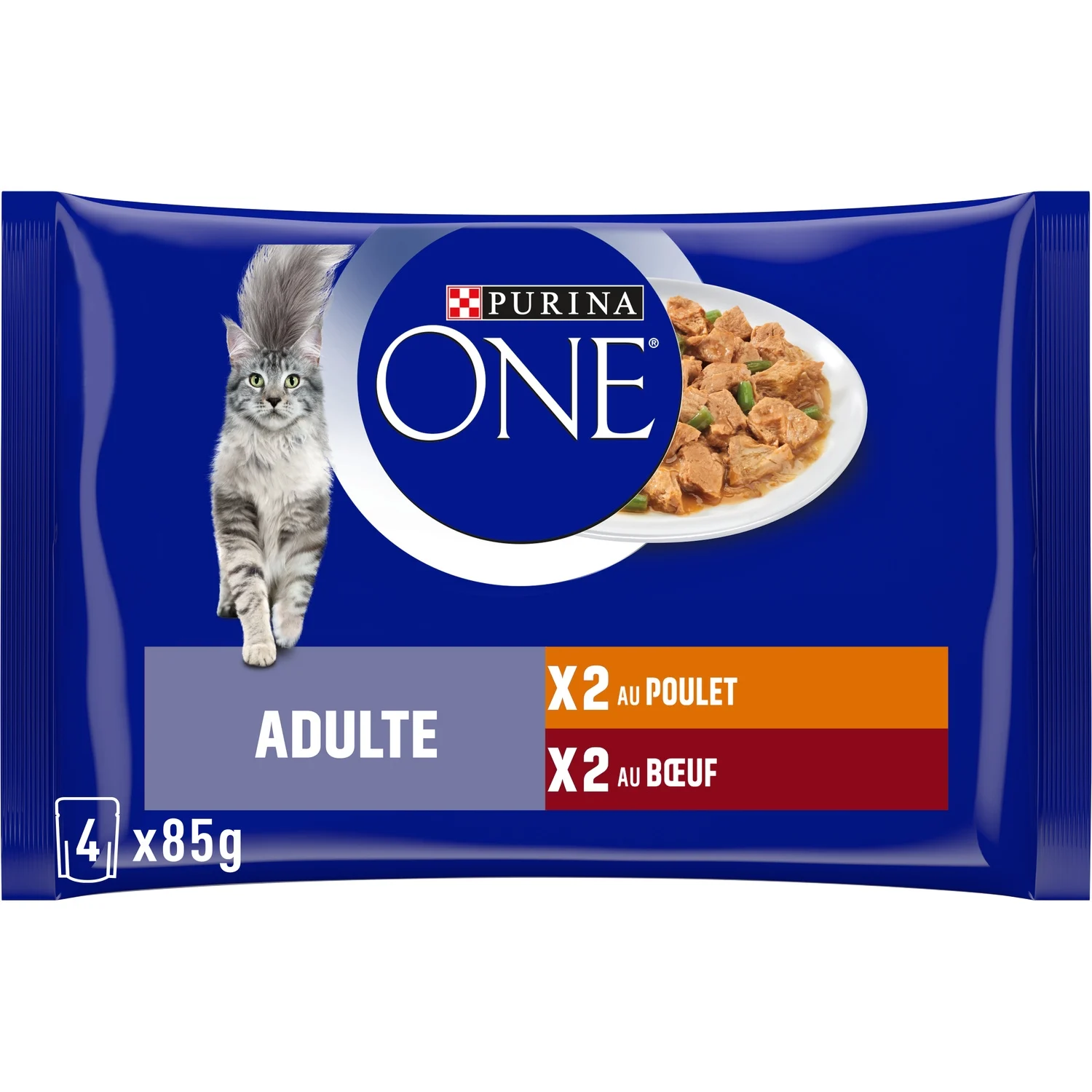 pâtée pour chat adulte emincés en sauce poulet boeuf purina one les 4 sachets de 85g pâtée pour chat adulte emincés en sauce poulet boeuf purina one les 4 sachets de 85g