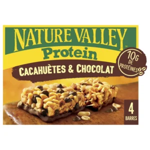 barres céréales protéinées cacahuètes et chocolat sans gluten protein nature valley la boite de 4 160g
