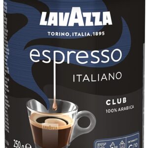 lavazza café moulu espresso club café italien 100 % arabica Équilibré & aromatique intensité 6 boîte métal de 250 g