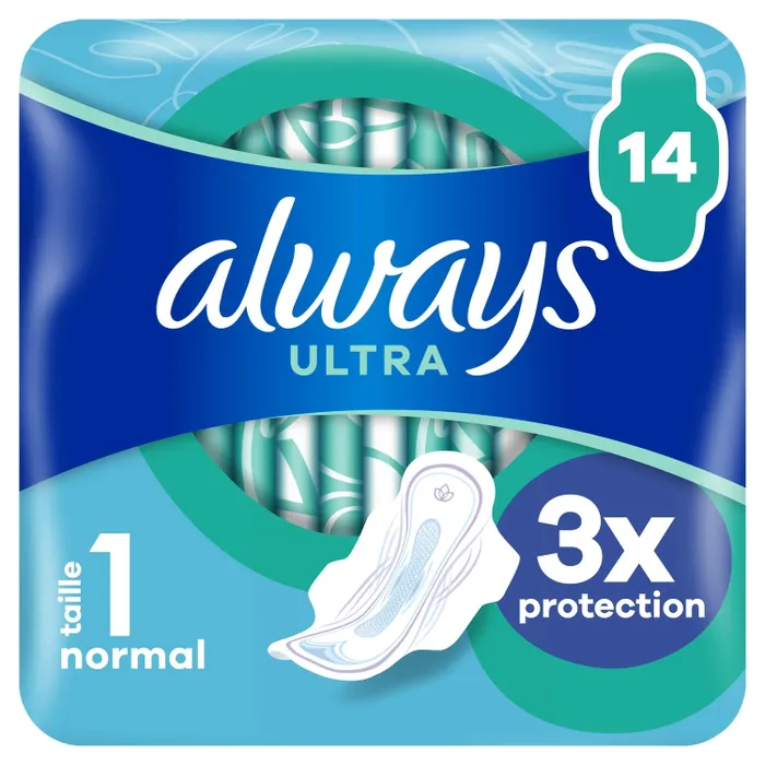 always serviettes hygiéniques avec ailettes ultra normal taille 1, 14 unités always serviettes hygiéniques avec ailettes ultra normal taille 1, 14 unités