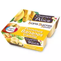 charles & alice spécialité pommes bananes vanille pommes sans sucres ajoutés 4x100g